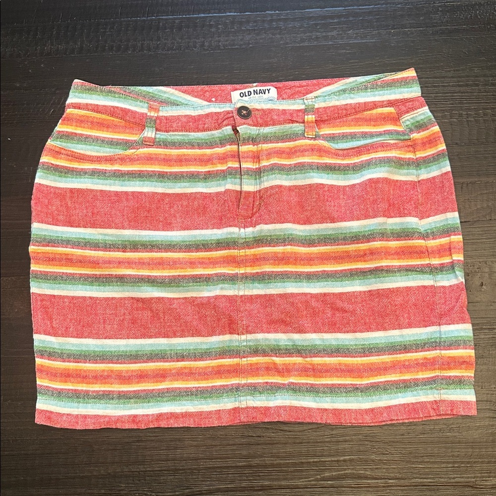 𝅺old Navy Linen Style Sarape Woven Pattern Southwestern Mini Skirt Size 10